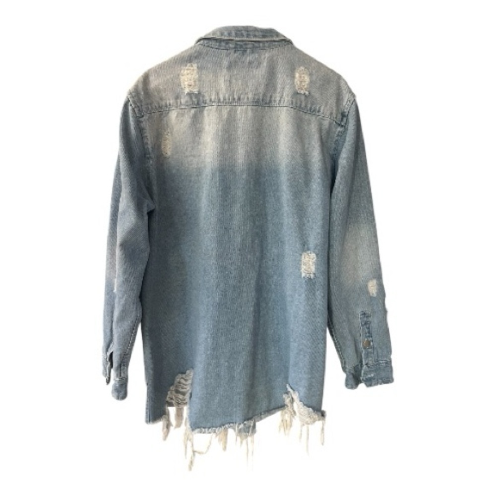 American Bazi Light Blue Distressed Denim Jacket Size 2X - Picture 4 of 10